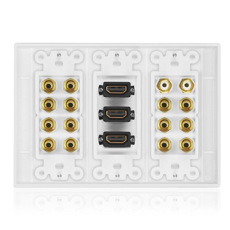 ICESPRING 3 Gang 7.2 Surround Sound Distribution Home Theater Copper Banana Binding Post Coupler Type Wall Plated for 7 Speakers 2 RCA Jacks for Subwoofers And 3 HDMI Ports - Image 3